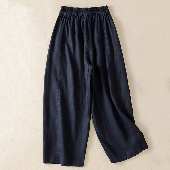 Buddha Stones Commute Damenhose mit weitem Bein und Kordelzug aus Baumwolle und Leinen im schlichten Design mit Taschen - image 15