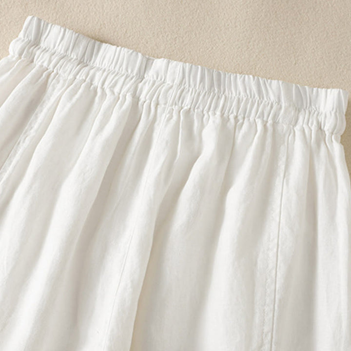 Buddha Stones Commute Damenhose mit weitem Bein und Kordelzug aus Baumwolle und Leinen im schlichten Design mit Taschen - image 32