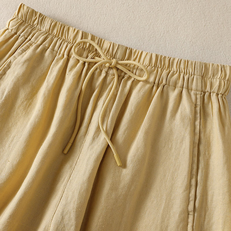 Buddha Stones Commute Damenhose mit weitem Bein und Kordelzug aus Baumwolle und Leinen im schlichten Design mit Taschen - image 9