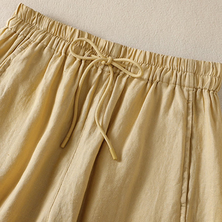 Buddha Stones Commute Damenhose mit weitem Bein und Kordelzug aus Baumwolle und Leinen im schlichten Design mit Taschen - image 9