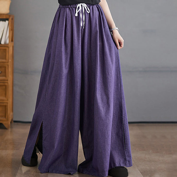 Buddha Stones Retro-Design: Damen-Hose mit weitem Bein, Schlitz und Taschen - image 4