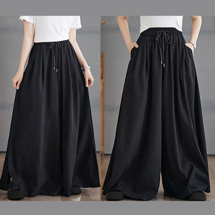 Buddha Stones Retro-Design: Damen-Hose mit weitem Bein, Schlitz und Taschen - image 20