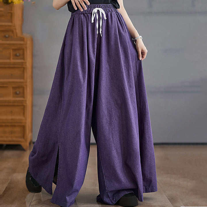 Buddha Stones Retro-Beinöffnungsschlitz-Design, Baumwolle, Damenhose mit weitem Bein und Taschen - image 4