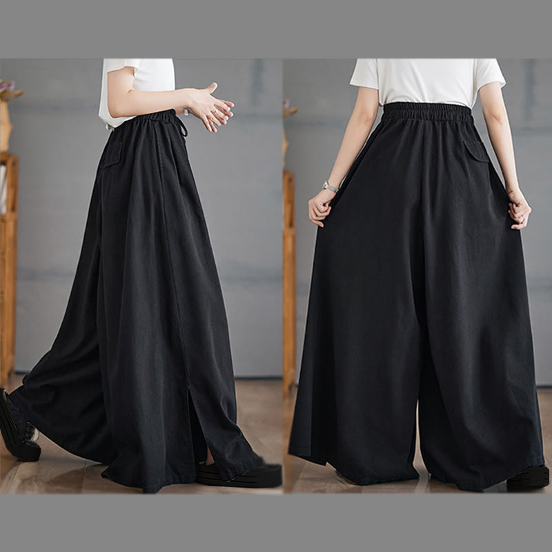 Buddha Stones Retro-Design: Damen-Hose mit weitem Bein, Schlitz und Taschen - image 19
