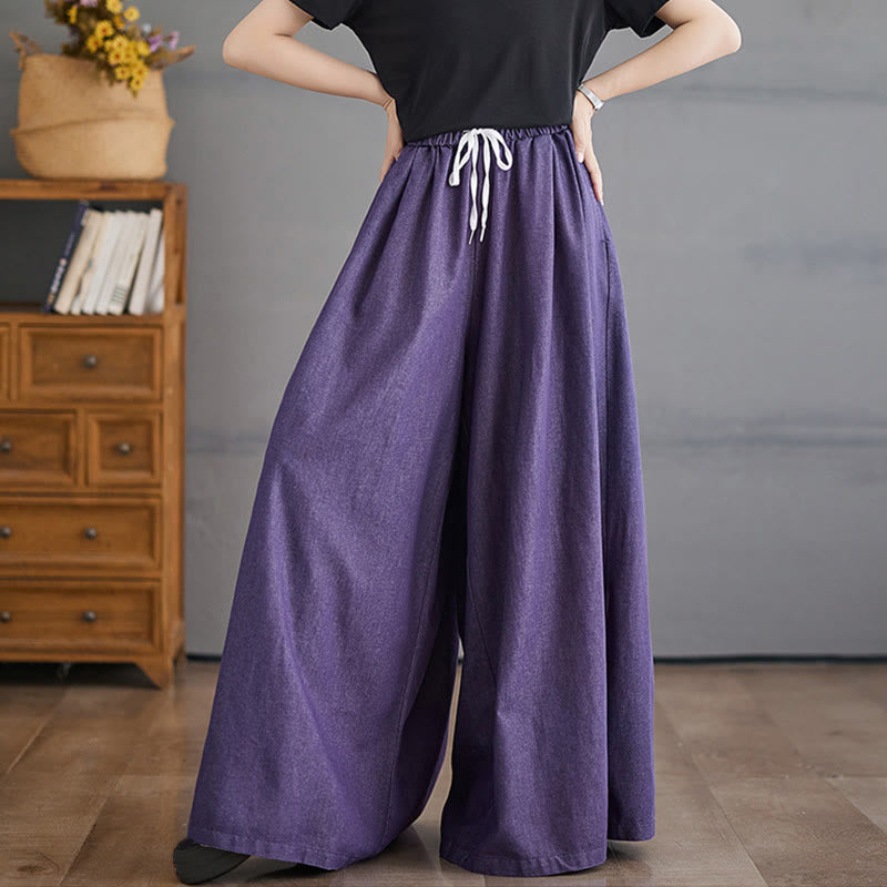 Buddha Stones Retro-Beinöffnungsschlitz-Design, Baumwolle, Damenhose mit weitem Bein und Taschen - image 2