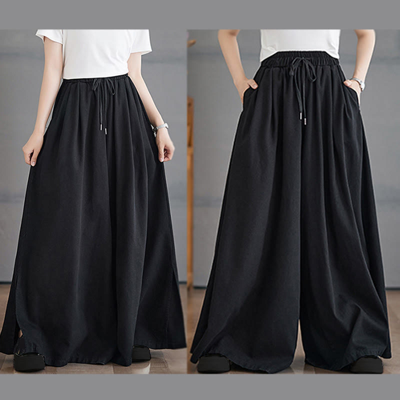 Buddha Stones Retro-Design: Damen-Hose mit weitem Bein, Schlitz und Taschen - image 20