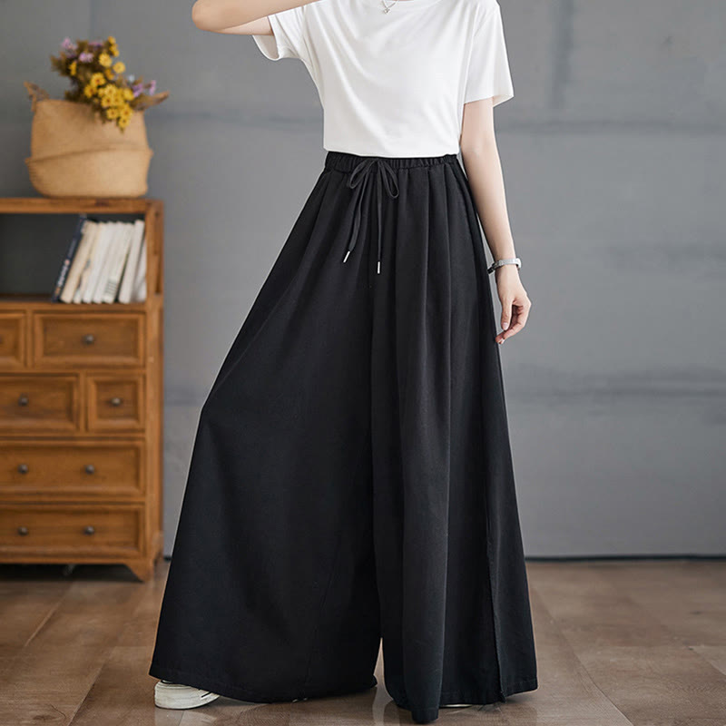 Buddha Stones Retro-Beinöffnungsschlitz-Design, Baumwolle, Damenhose mit weitem Bein und Taschen - image 12