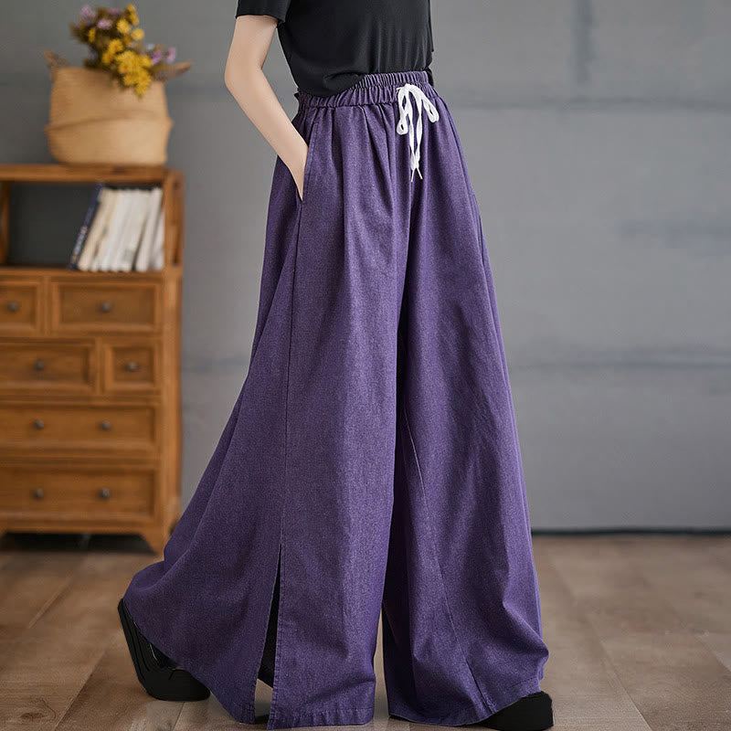 Buddha Stones Retro-Beinöffnungsschlitz-Design, Baumwolle, Damenhose mit weitem Bein und Taschen - DarkOrchid - US12， UK/AU16，EU44 (3XL) - image 1