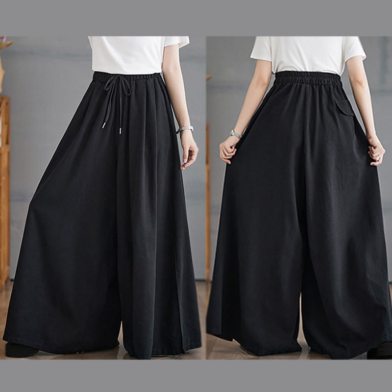 Buddha Stones Retro-Design: Damen-Hose mit weitem Bein, Schlitz und Taschen - image 18