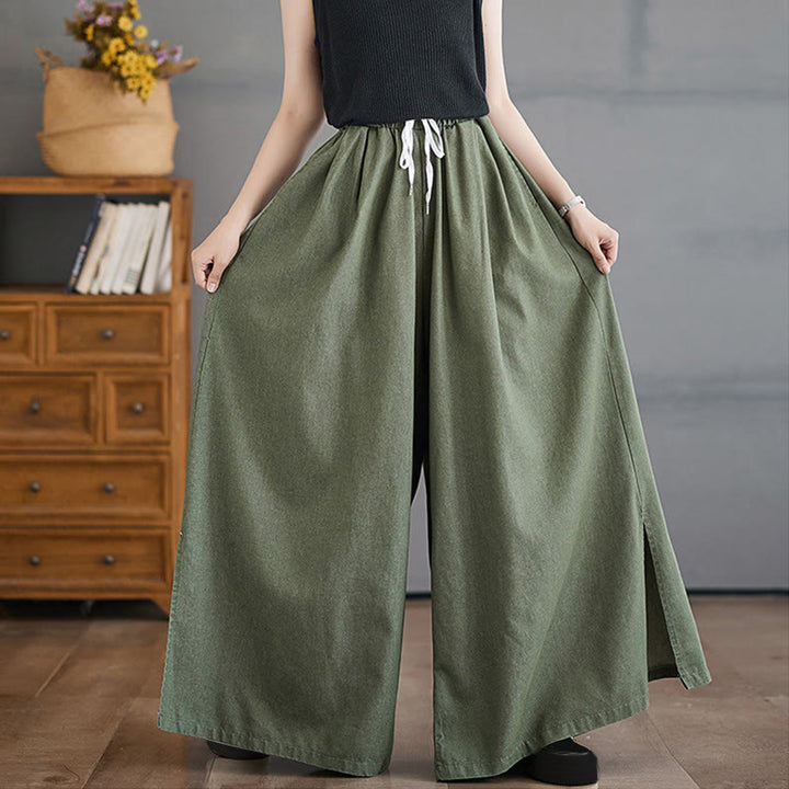 Buddha Stones Retro-Beinöffnungsschlitz-Design, Baumwolle, Damenhose mit weitem Bein und Taschen - image 8