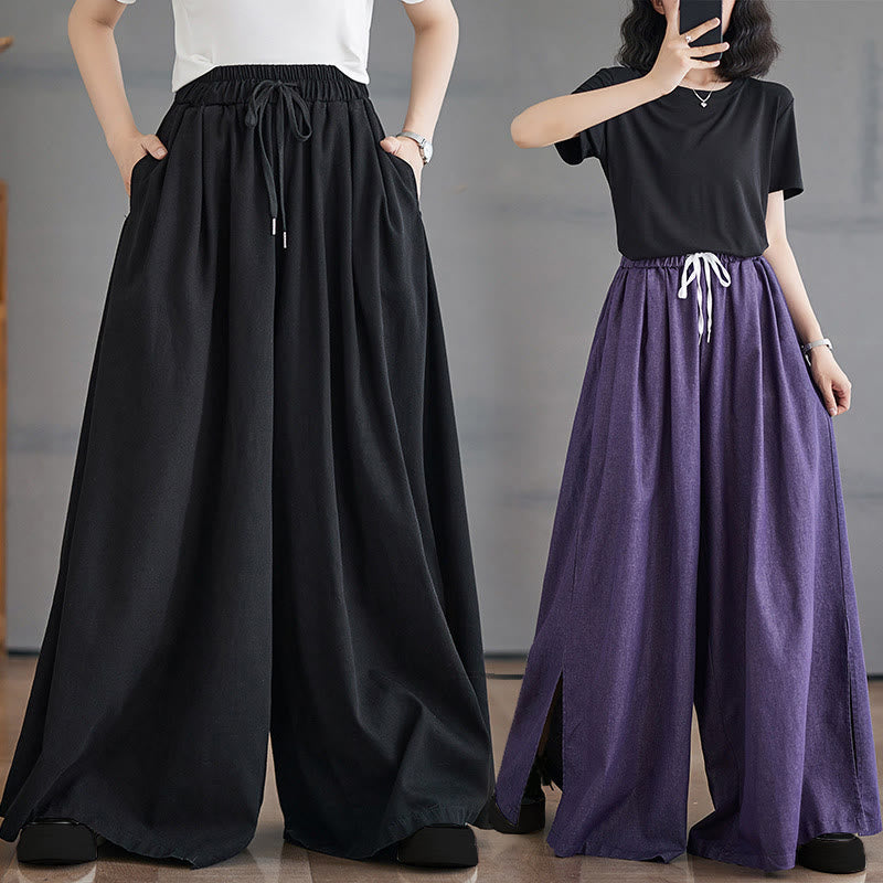 Buddha Stones Retro-Design: Damen-Hose mit weitem Bein, Schlitz und Taschen - image 23