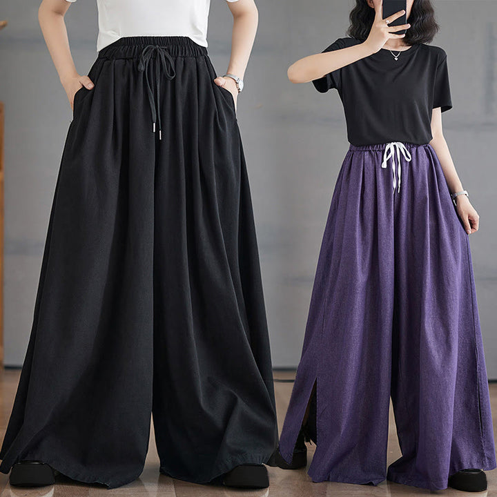 Buddha Stones Retro-Design: Damen-Hose mit weitem Bein, Schlitz und Taschen - image 23
