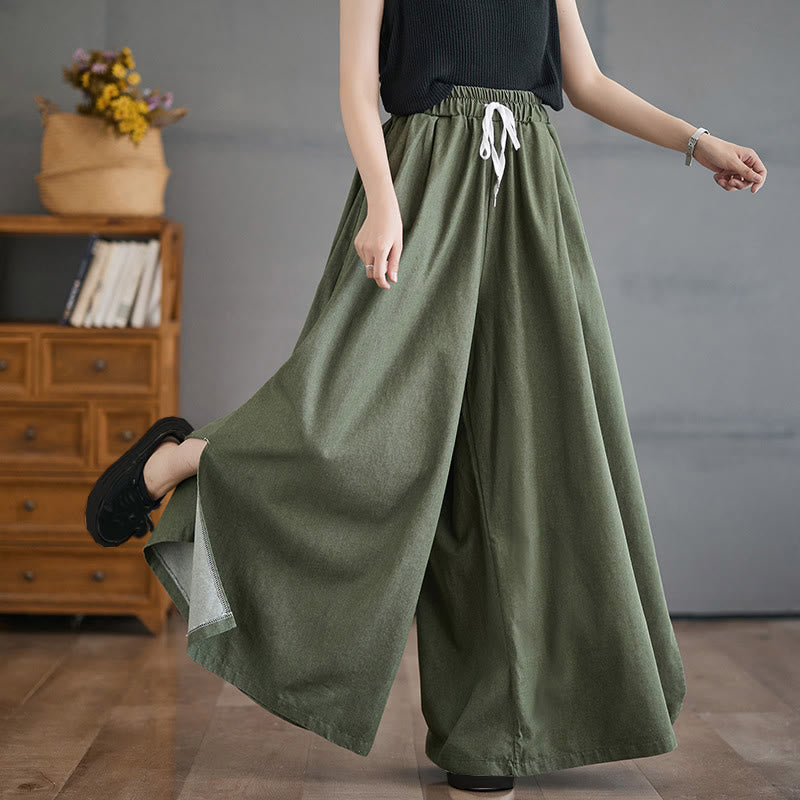 Buddha Stones Retro-Beinöffnungsschlitz-Design, Baumwolle, Damenhose mit weitem Bein und Taschen - image 7