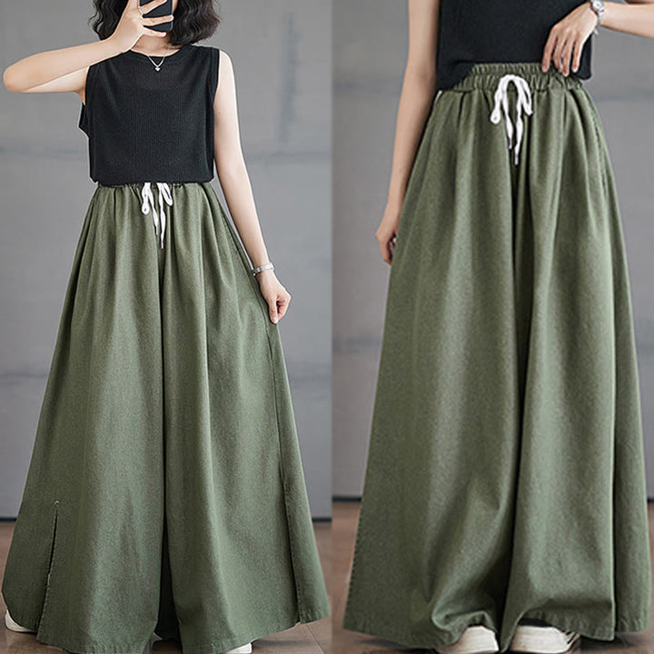 Buddha Stones Retro-Design: Damen-Hose mit weitem Bein, Schlitz und Taschen - image 9