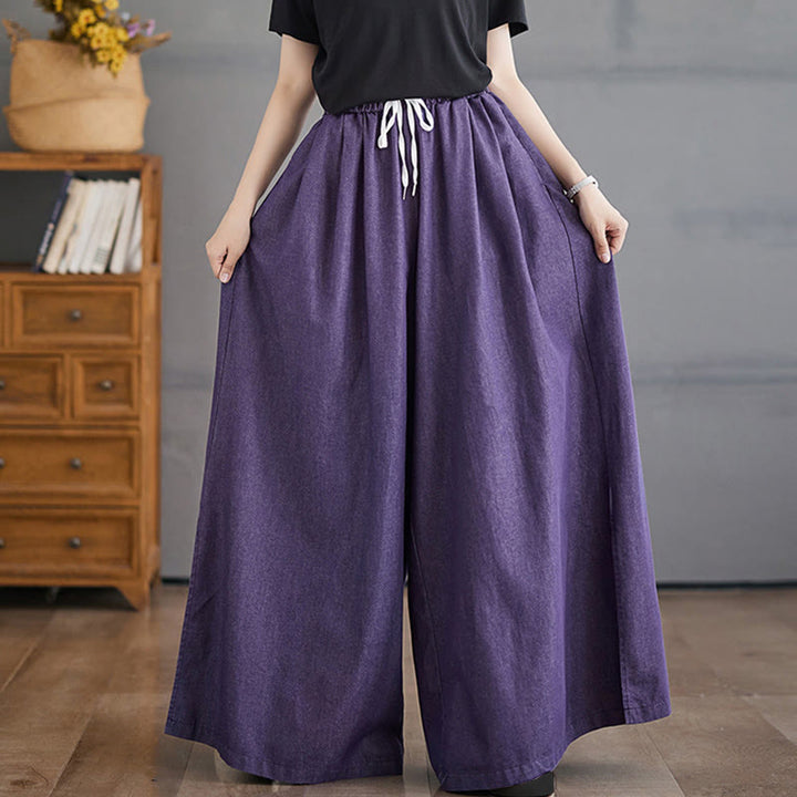 Buddha Stones Retro-Beinöffnungsschlitz-Design, Baumwolle, Damenhose mit weitem Bein und Taschen - image 3