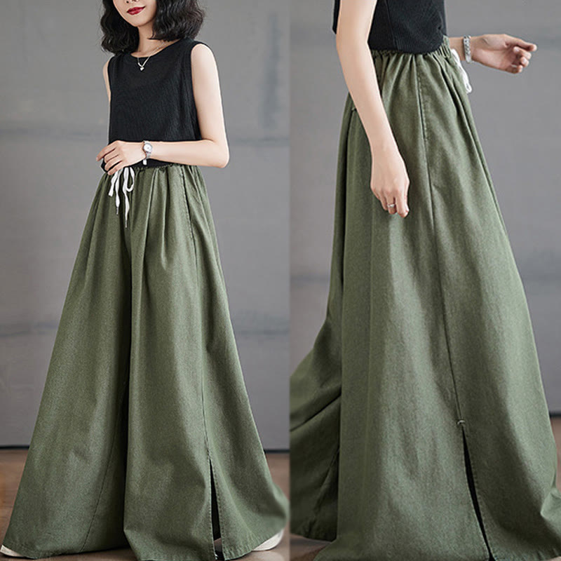 Buddha Stones Retro-Design: Damen-Hose mit weitem Bein, Schlitz und Taschen - image 8
