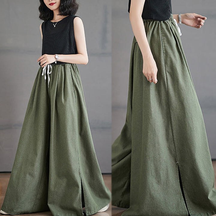 Buddha Stones Retro-Design: Damen-Hose mit weitem Bein, Schlitz und Taschen - image 8
