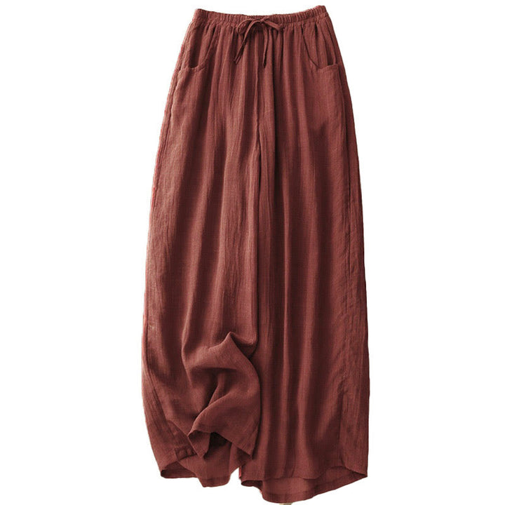Buddha Stones Spring Pure Color Kordelzug Doppellagige Damenhose mit weitem Bein und Taschen - image 6