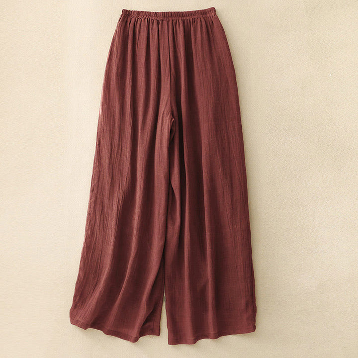 Buddha Stones Spring Pure Color Kordelzug Doppellagige Damenhose mit weitem Bein und Taschen - image 3