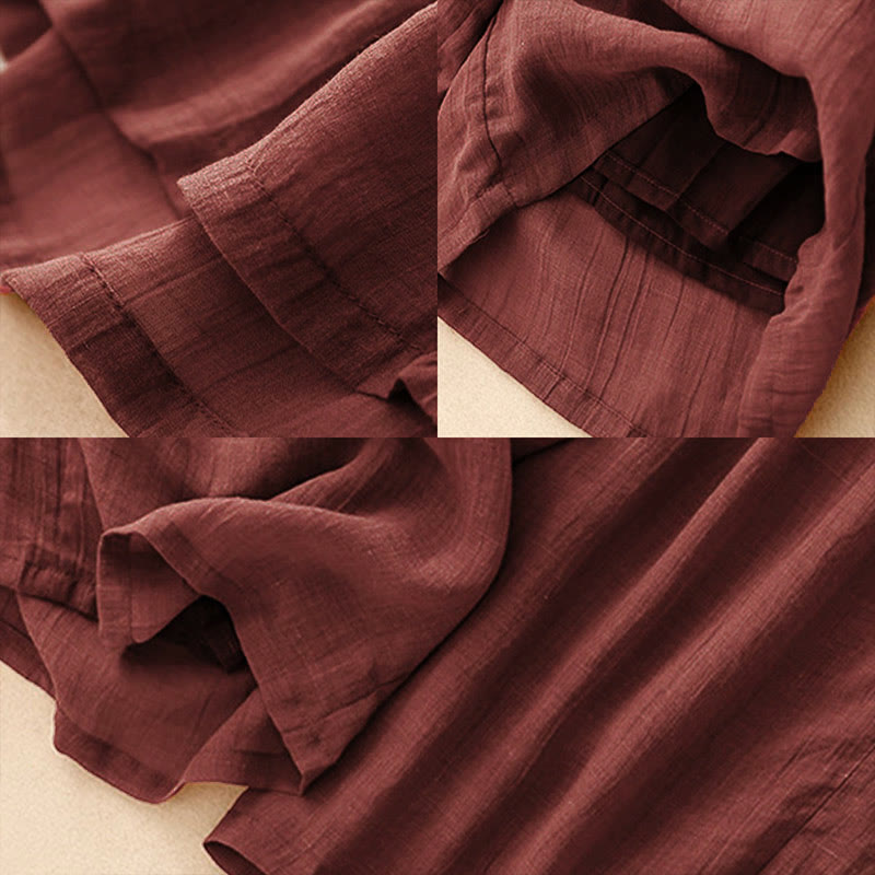 Buddha Stones Spring Pure Color Kordelzug Doppellagige Damenhose mit weitem Bein und Taschen - image 4