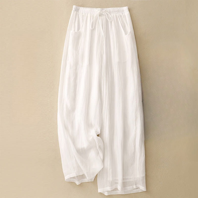 Buddha Stones Frühlings-Damenhose mit weitem Bein, Taschen und Kordelzug, doppellagig, einfarbig - Weiß - US8-10, UK/AU12-14, EU40-42 (2XL) - image 7