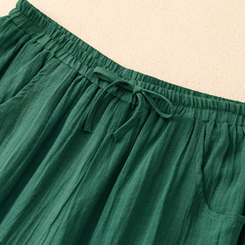 Buddha Stones Spring Pure Color Kordelzug Doppellagige Damenhose mit weitem Bein und Taschen - image 11