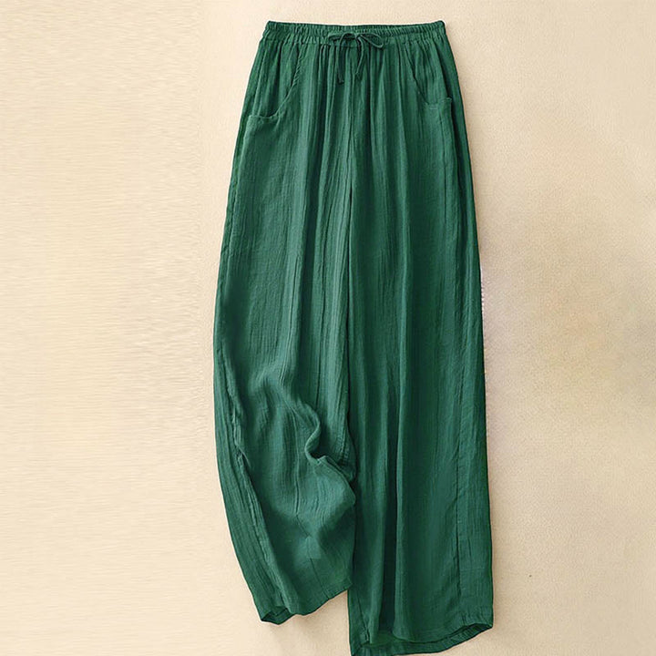 Buddha Stones Spring Pure Color Kordelzug Doppellagige Damenhose mit weitem Bein und Taschen - Waldgrün - US8-10， UK/AU12-14，EU40-42 (2XL) - image 11