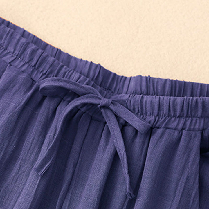 Buddha Stones Spring Pure Color Kordelzug Doppellagige Damenhose mit weitem Bein und Taschen - image 18