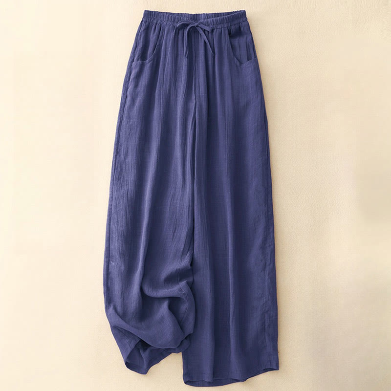 Buddha Stones Spring Pure Color Kordelzug Doppellagige Damenhose mit weitem Bein und Taschen - Indigo - US8-10， UK/AU12-14，EU40-42 (2XL) - image 16