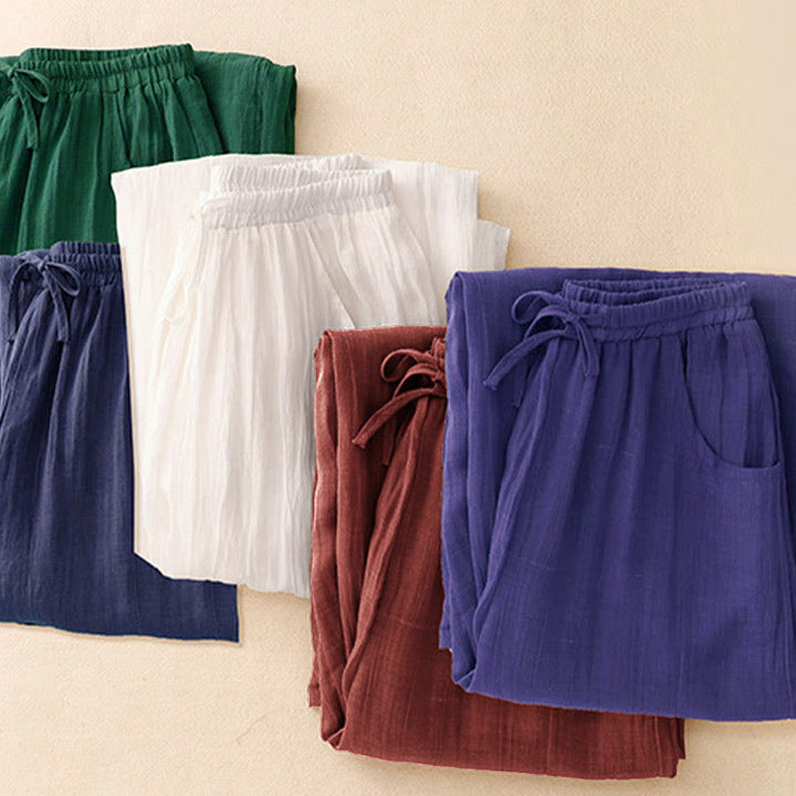 Buddha Stones Spring Pure Color Kordelzug Doppellagige Damenhose mit weitem Bein und Taschen - image 22