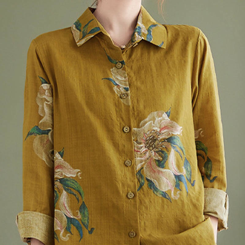 Buddha Stones Literarische künstlerische Blumendruck-Baumwollkleidung - image 15