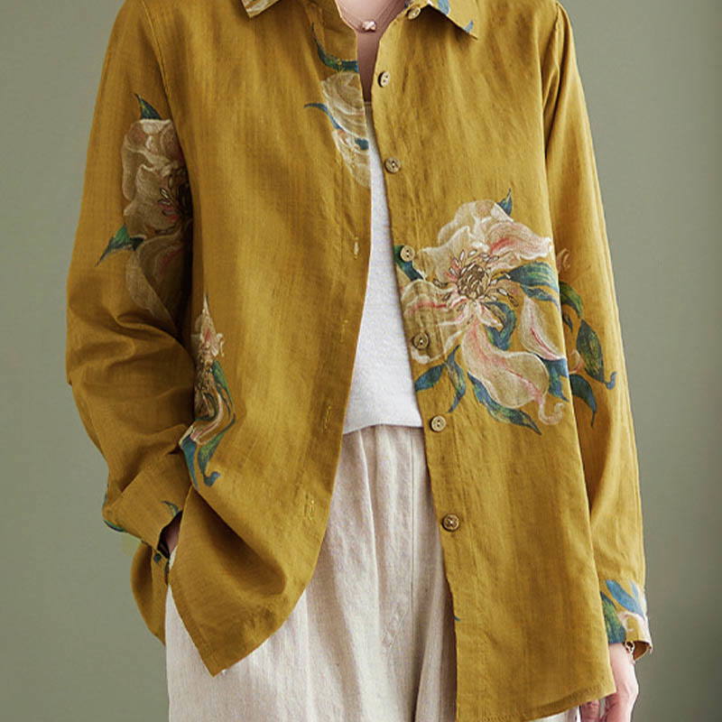 Buddha Stones Literarische künstlerische Blumendruck-Baumwollkleidung - image 3