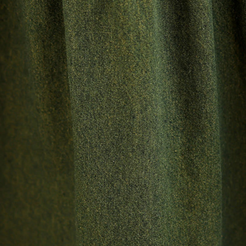 Buddha Stones Dunkelolivgrünes Patchwork-Maxikleid aus Baumwolle mit langen Ärmeln und Taschen - image 11