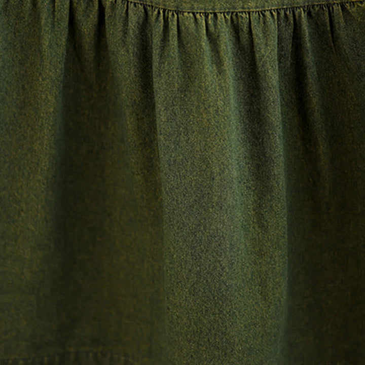 Buddha Stones Dunkelolivgrünes Patchwork-Maxikleid aus Baumwolle mit langen Ärmeln und Taschen - image 12