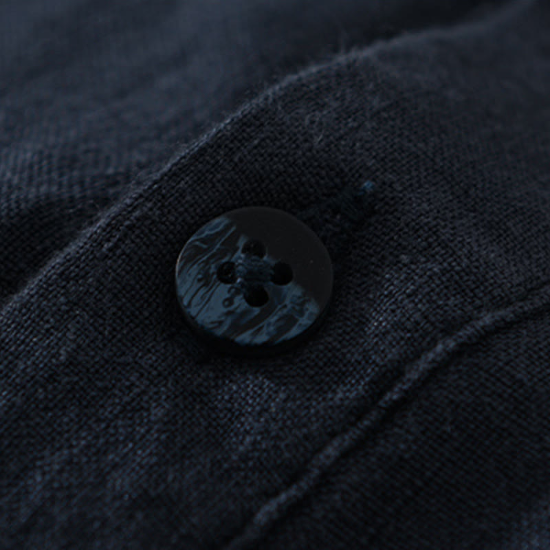 Buddha Stones Einfarbig Lose Langarm Halbknopfhemd Leinen Herrenbekleidung - image 12