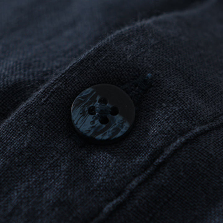 Buddha Stones Einfarbig Lose Langarm Halbknopfhemd Leinen Herrenbekleidung - image 12