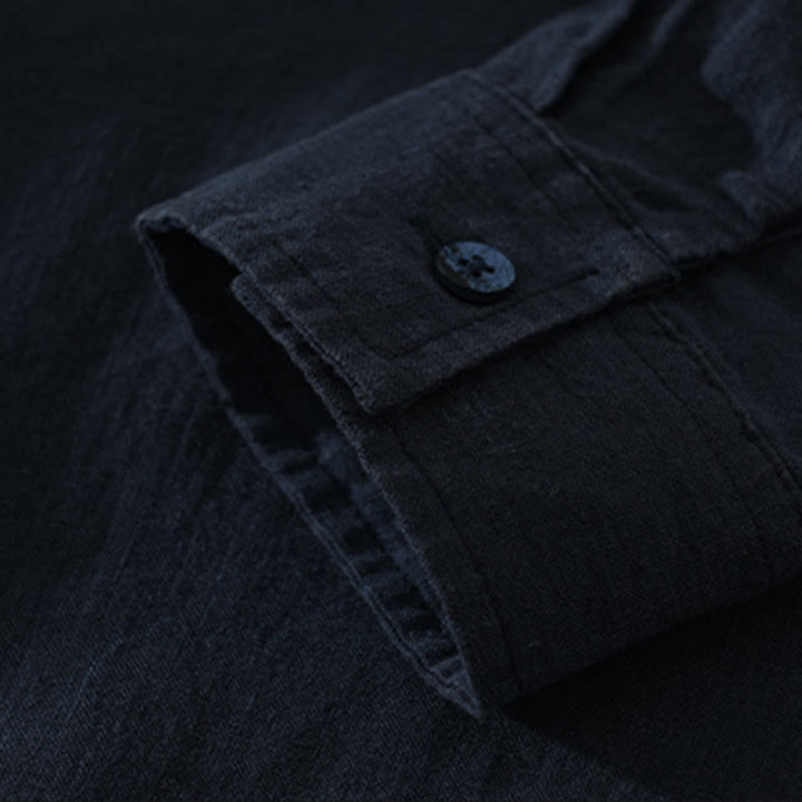 Buddha Stones Einfarbig Lose Langarm Halbknopfhemd Leinen Herrenbekleidung - image 9