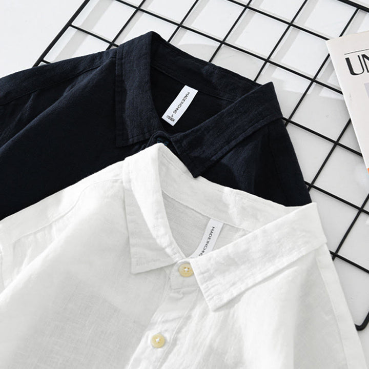 Buddha Stones Einfarbig Lose Langarm Halbknopfhemd Leinen Herrenbekleidung - image 15