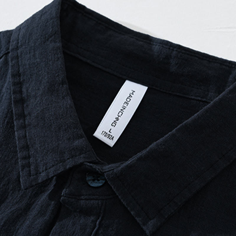 Buddha Stones Einfarbig Lose Langarm Halbknopfhemd Leinen Herrenbekleidung - image 11