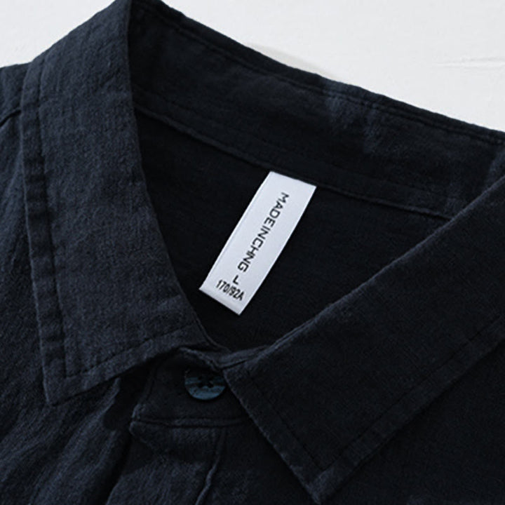 Buddha Stones Einfarbig Lose Langarm Halbknopfhemd Leinen Herrenbekleidung - image 11