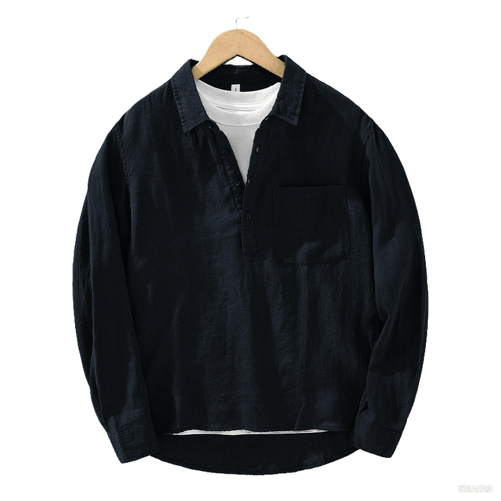 Buddha Stones Einfarbig Lose Langarm Halbknopfhemd Leinen Herrenbekleidung - image 14