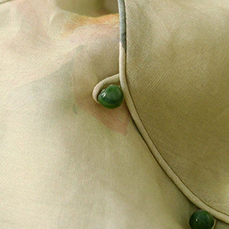 Buddha Stones Lässiges Damen-Hemd mit Lotus-Muster, Froschknopf, schrägem Kragen und Dreiviertelärmeln - image 9