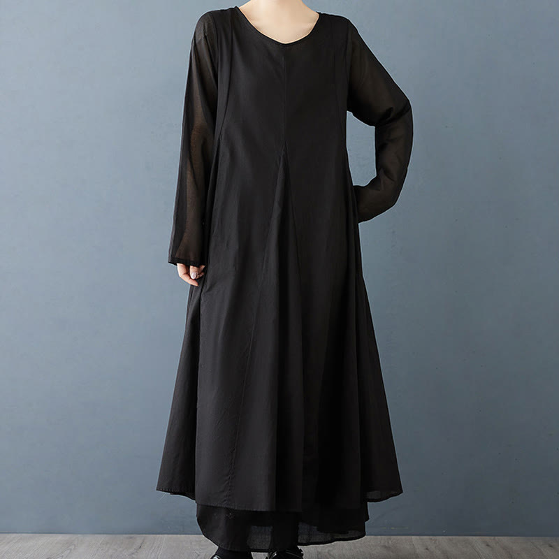Buddha Stones Spring Doppellagiges Design Langarm-Midikleid aus Baumwolle für Damen - image 7