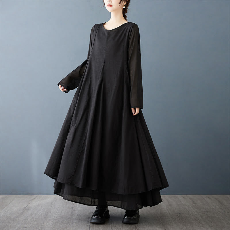 Buddha Stones Spring Doppellagiges Design Langarm-Midikleid aus Baumwolle für Damen - image 5
