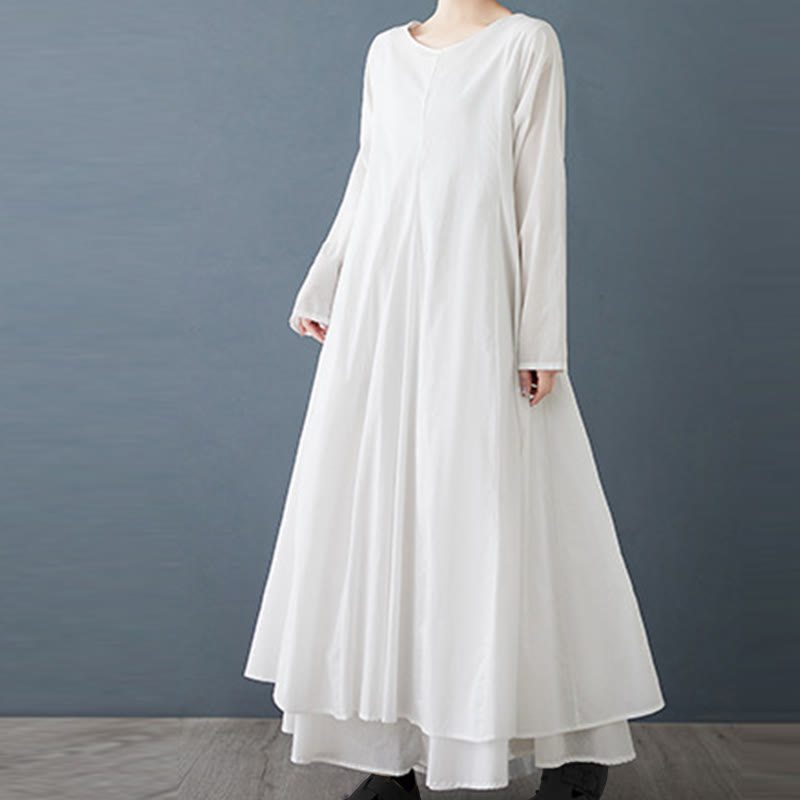 Buddha Stones Spring Doppellagiges Design Langarm-Midikleid aus Baumwolle für Damen - image 1