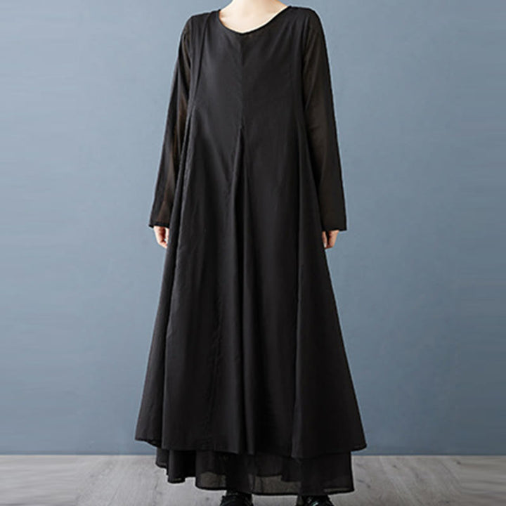 Buddha Stones Spring Doppellagiges Design Langarm-Midikleid aus Baumwolle für Damen - image 6