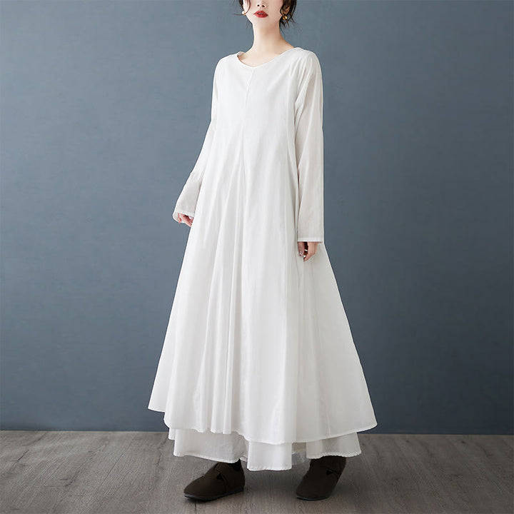Buddha Stones Spring Doppellagiges Design Langarm-Midikleid aus Baumwolle für Damen - image 3