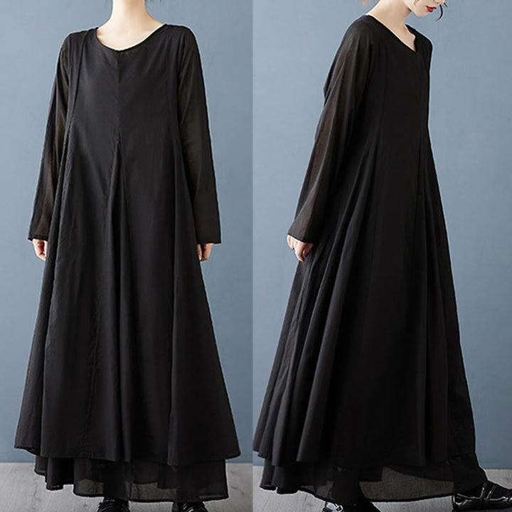 Buddha Stones Spring Doppellagiges Design Langarm-Midikleid aus Baumwolle für Damen - image 8