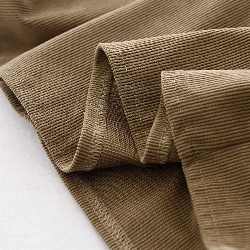 Buddha Stones Tan Cordkleid mit Puffärmeln, Midi-Länge, einfarbig, Cord - image 14