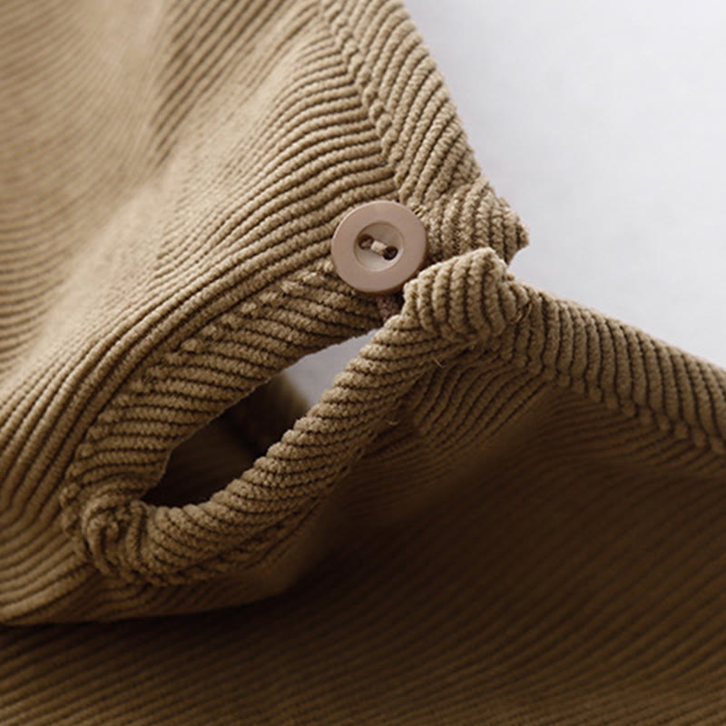 Buddha Stones Tan Cordkleid mit Puffärmeln, Midi-Länge, einfarbig, Cord - image 4